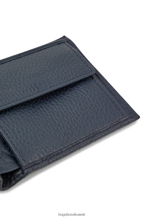 4TFNJN5367 أزرق غامق Hugo Boss محفظة من الجلد المحبب مع حرف المونوغرام