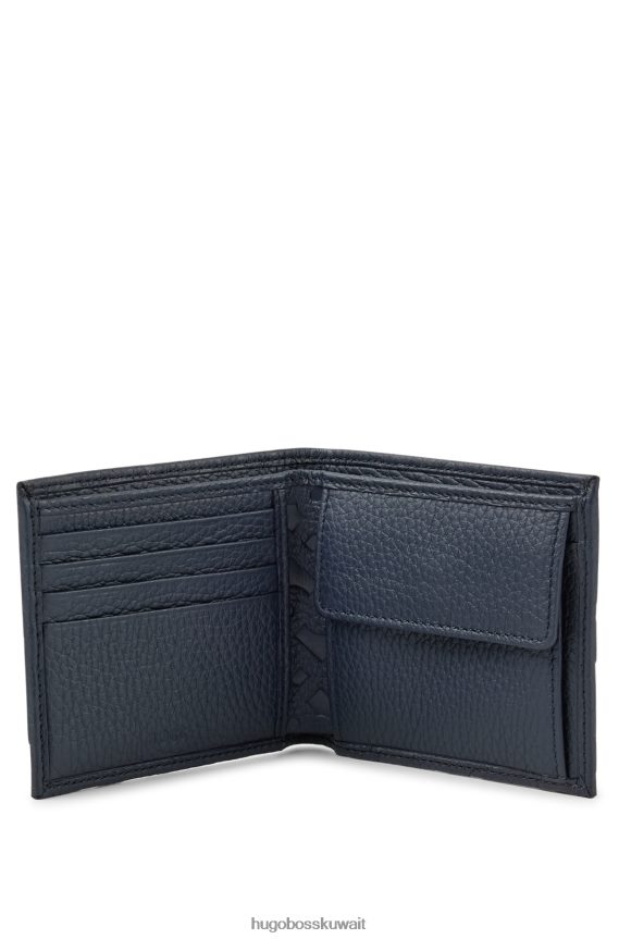4TFNJN5367 أزرق غامق Hugo Boss محفظة من الجلد المحبب مع حرف المونوغرام