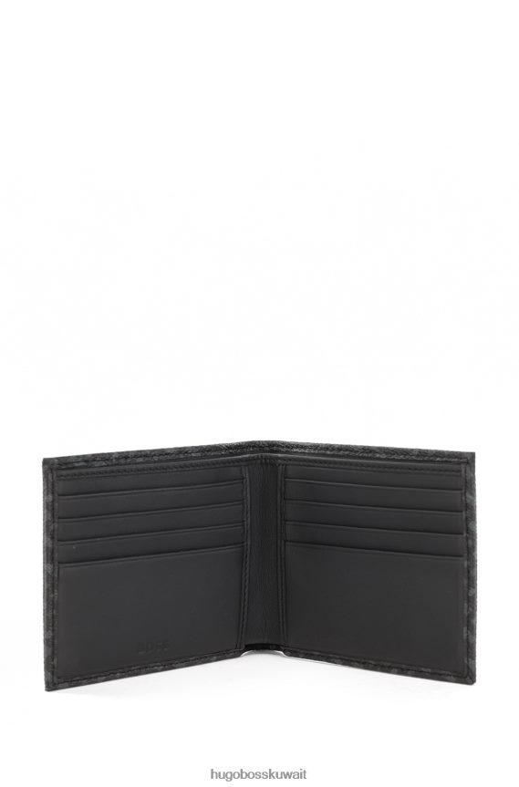 4TFNJN5368 أسود Hugo Boss محفظة Hugo Billfold باللون الأسود مصنوعة من القماش الإيطالي بحروف كبيرة