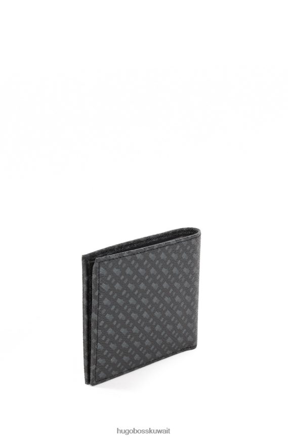 4TFNJN5368 أسود Hugo Boss محفظة Hugo Billfold باللون الأسود مصنوعة من القماش الإيطالي بحروف كبيرة