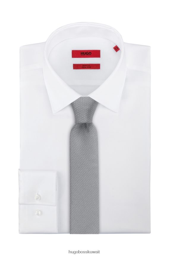 4TFNJN5370 رمادي Hugo Boss ربطة عنق هوغو من قماش الجاكار الحريري بنمط صغير باللون الرمادي