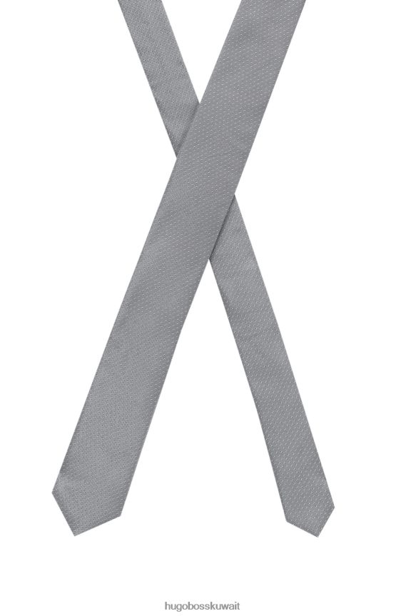 4TFNJN5370 رمادي Hugo Boss ربطة عنق هوغو من قماش الجاكار الحريري بنمط صغير باللون الرمادي