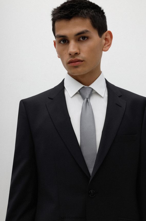 4TFNJN5370 رمادي Hugo Boss ربطة عنق هوغو من قماش الجاكار الحريري بنمط صغير باللون الرمادي