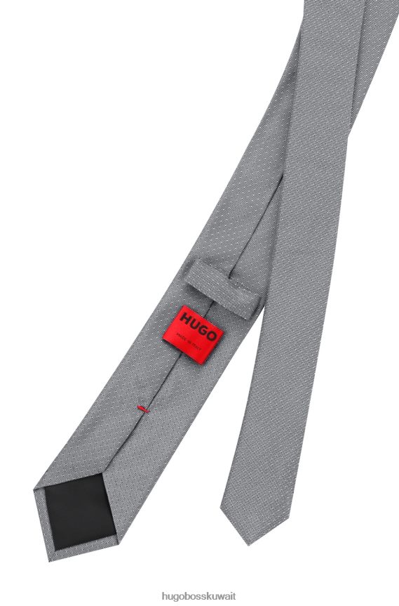 4TFNJN5370 رمادي Hugo Boss ربطة عنق هوغو من قماش الجاكار الحريري بنمط صغير باللون الرمادي