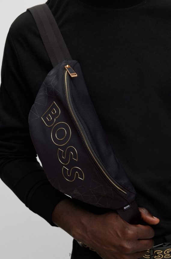 4TFNJN5371 أسود Hugo Boss حقيبة حزام من النايلون المُعاد تدويره مع شعار خارجي هوغو باللون الأسود