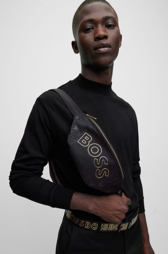 4TFNJN5371 أسود Hugo Boss حقيبة حزام من النايلون المُعاد تدويره مع شعار خارجي هوغو باللون الأسود