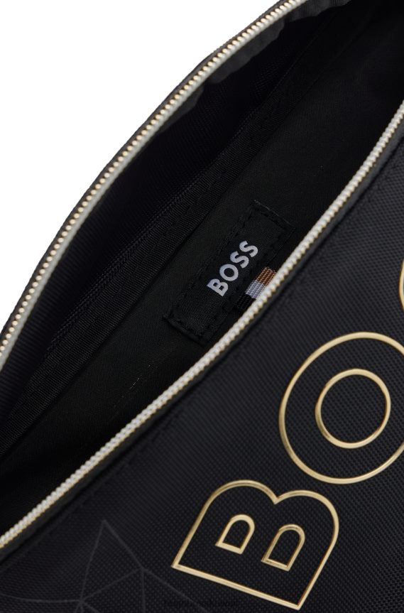 4TFNJN5371 أسود Hugo Boss حقيبة حزام من النايلون المُعاد تدويره مع شعار خارجي هوغو باللون الأسود