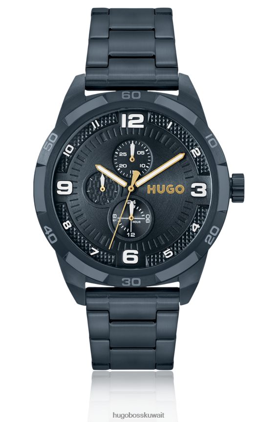 4TFNJN5373 حزمة مسبقة متنوعة Hugo Boss ساعة مطلية باللون الأزرق مع سوار متصل، مجموعة متنوعة مسبقًا من هوغو