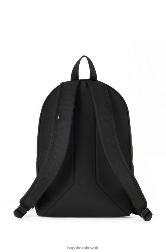 4TFNJN5375 أسود Hugo Boss حقيبة ظهر هوغو سوداء بسحاب مصنوعة من قماش معاد تدويره مع شعار متعدد الألوان
