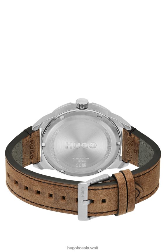 4TFNJN5379 حزمة مسبقة متنوعة Hugo Boss ساعة بقرص زيتوني مع حزام جلدي من مجموعة Hugo المتنوعة مسبقًا