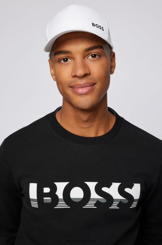 4TFNJN5380 أبيض Hugo Boss قبعة بيضاء من مادة معاد تدويرها مع شعار متباين وقفل معدني