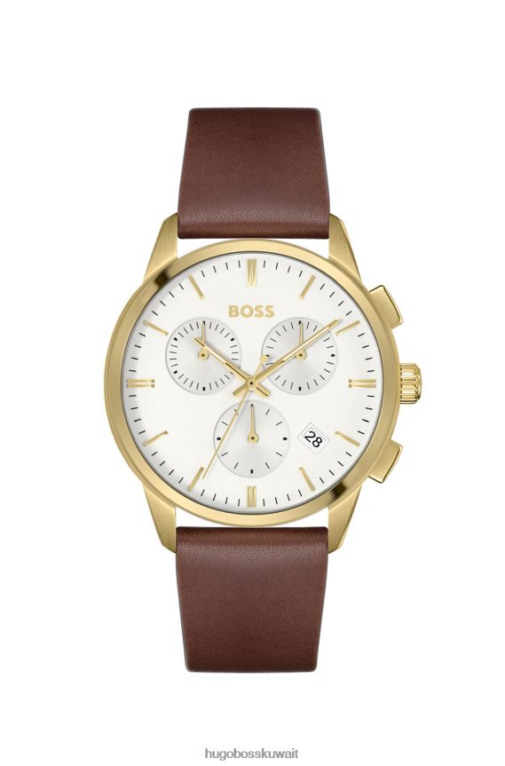 4TFNJN5383 حزمة مسبقة متنوعة Hugo Boss ساعة كرونوغراف هوغو ذهبية اللون ومزودة بقرص أبيض