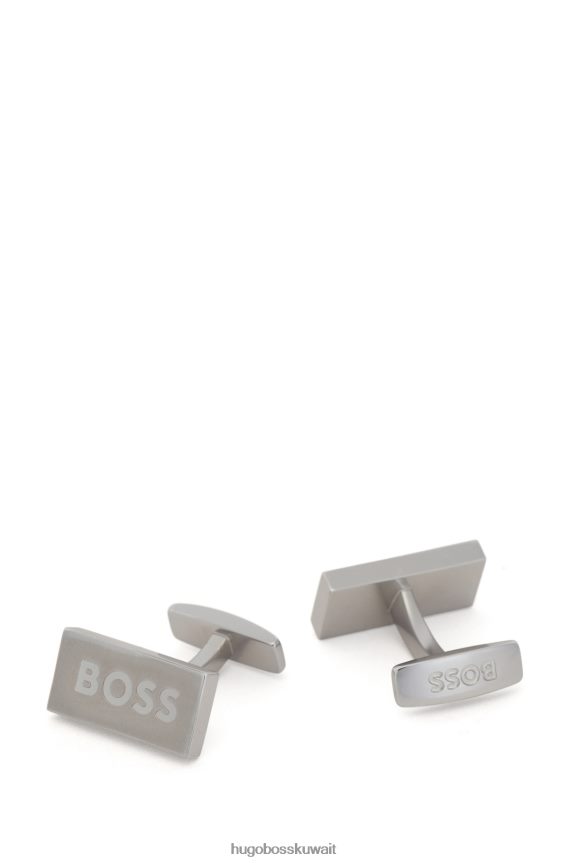 4TFNJN5386 فضة Hugo Boss أزرار أكمام من الفولاذ المقاوم للصدأ غير اللامع مع شعار هوغو فضي مصقول
