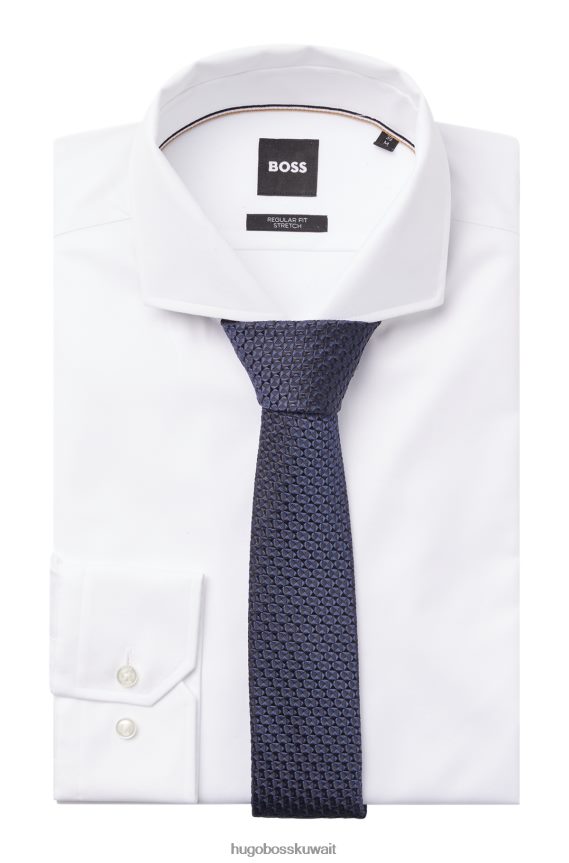 4TFNJN5388 أزرق غامق Hugo Boss ربطة عنق من الجاكار بنقش صغير مع حرير هوغو باللون الأزرق الداكن