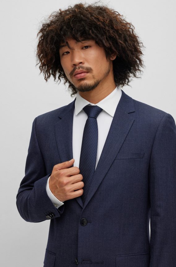 4TFNJN5388 أزرق غامق Hugo Boss ربطة عنق من الجاكار بنقش صغير مع حرير هوغو باللون الأزرق الداكن