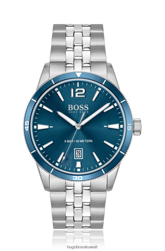 4TFNJN5391 فضة Hugo Boss ساعة هوغو بقرص أزرق وسوار بخمس حلقات فضي