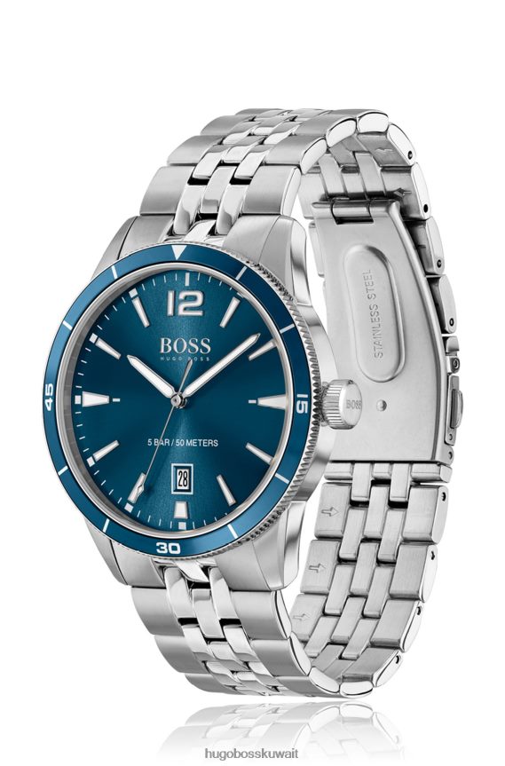 4TFNJN5391 فضة Hugo Boss ساعة هوغو بقرص أزرق وسوار بخمس حلقات فضي
