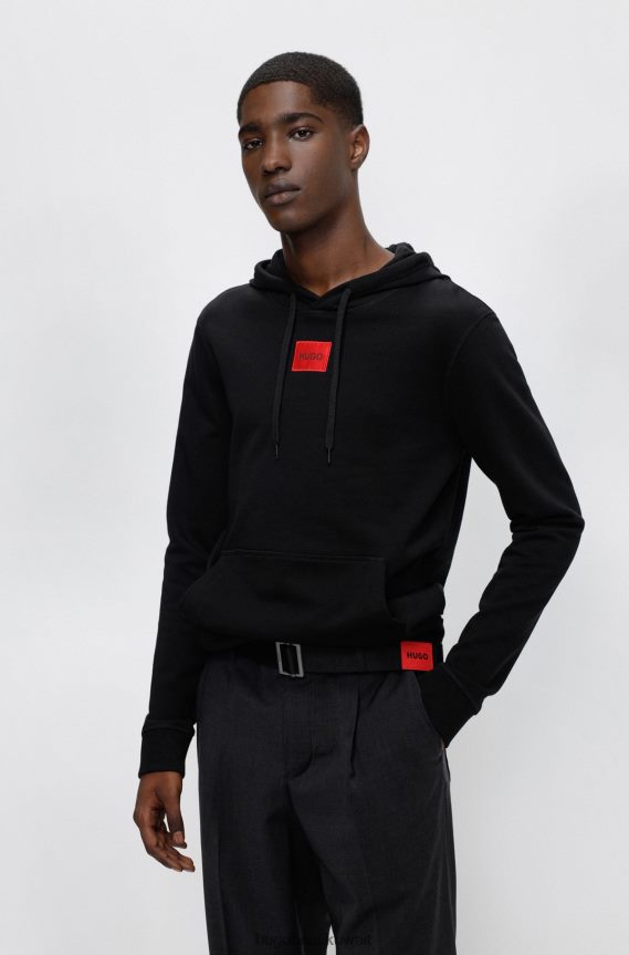 4TFNJN5393 أسود Hugo Boss حزام قماش مع علامة الشعار الأحمر هوغو الأسود