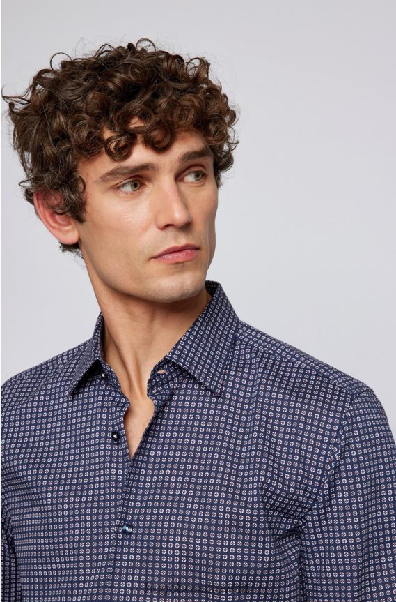 4TFNJN53 وردي/كحلي Hugo Boss قميص الحافلة h-hank 50469422 وردي