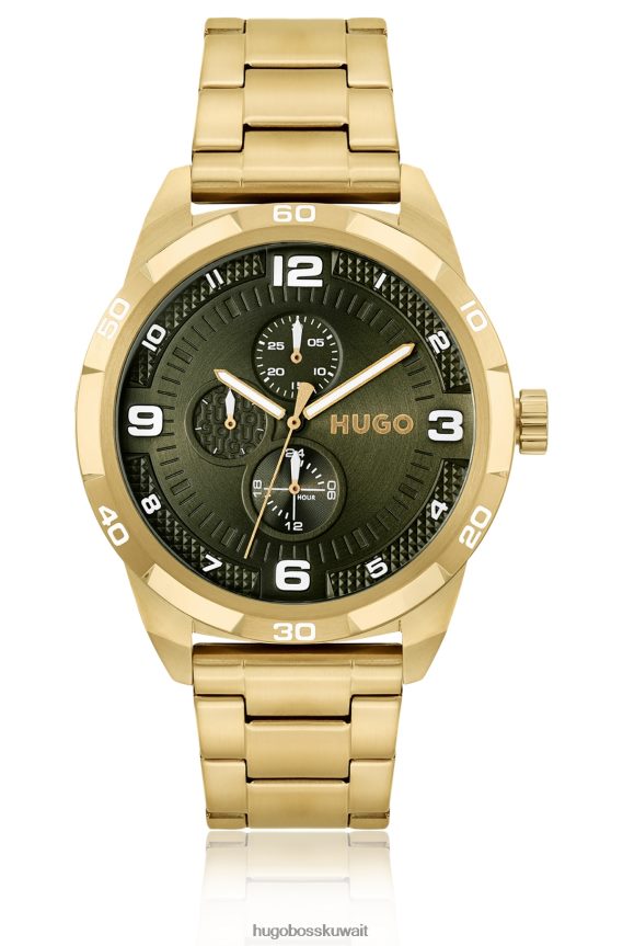 4TFNJN5400 حزمة مسبقة متنوعة Hugo Boss مجموعة متنوعة من الساعات الذهبية اللون مع قرص زيتوني من هوغو