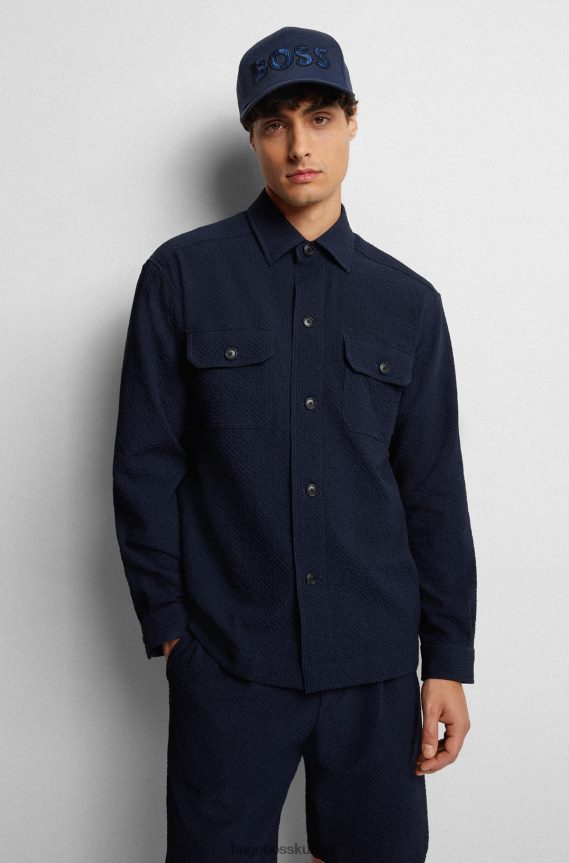 4TFNJN5402 أزرق غامق Hugo Boss قبعة هوغو قطنية طويلة باللون الأزرق الداكن مع شعار فني