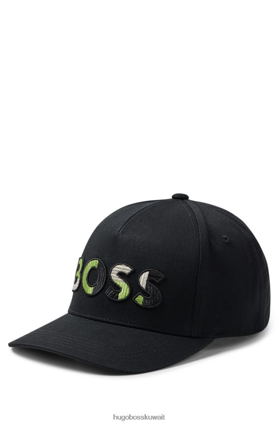 4TFNJN5403 أسود Hugo Boss قبعة هوغو من القطن الأسود مع عمل فني للشعار