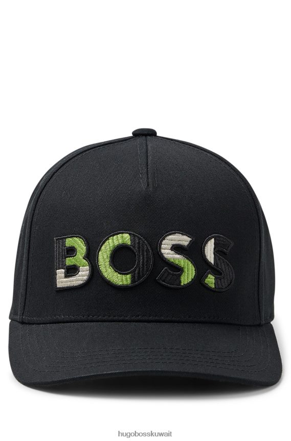 4TFNJN5403 أسود Hugo Boss قبعة هوغو من القطن الأسود مع عمل فني للشعار