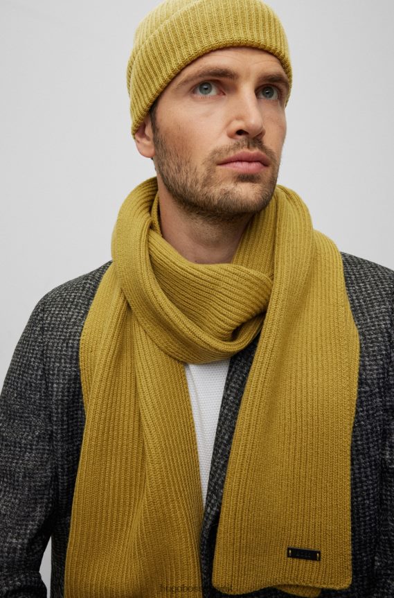 4TFNJN5404 اخضر فاتح Hugo Boss قبعة هوغو صغيرة من الصوف البكر مع شعار من الجلد الصناعي باللون الأخضر الفاتح