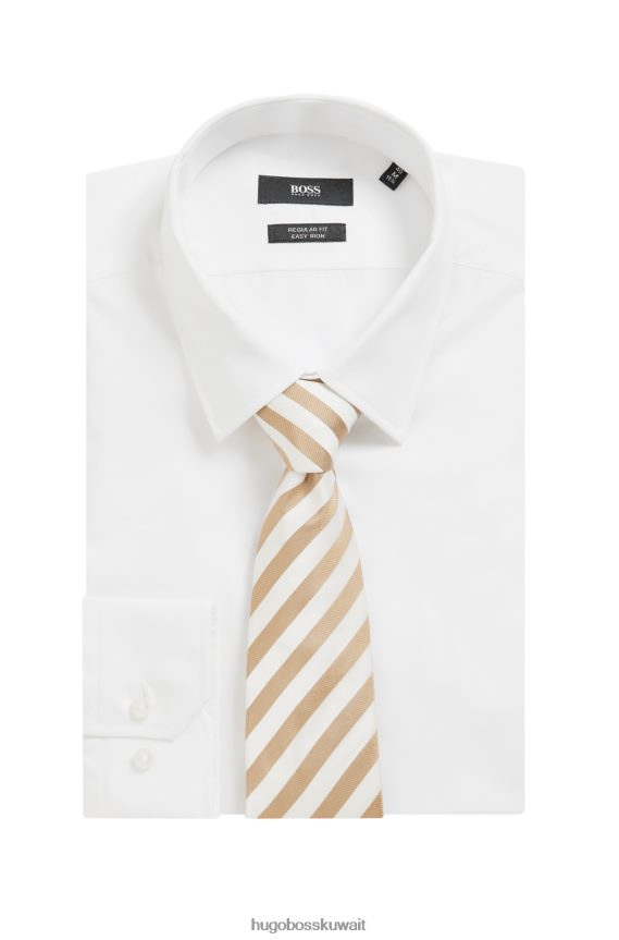 4TFNJN5406 البيج الفاتح Hugo Boss ربطة عنق من الحرير الخالص مع خطوط مائلة باللون البيج الفاتح