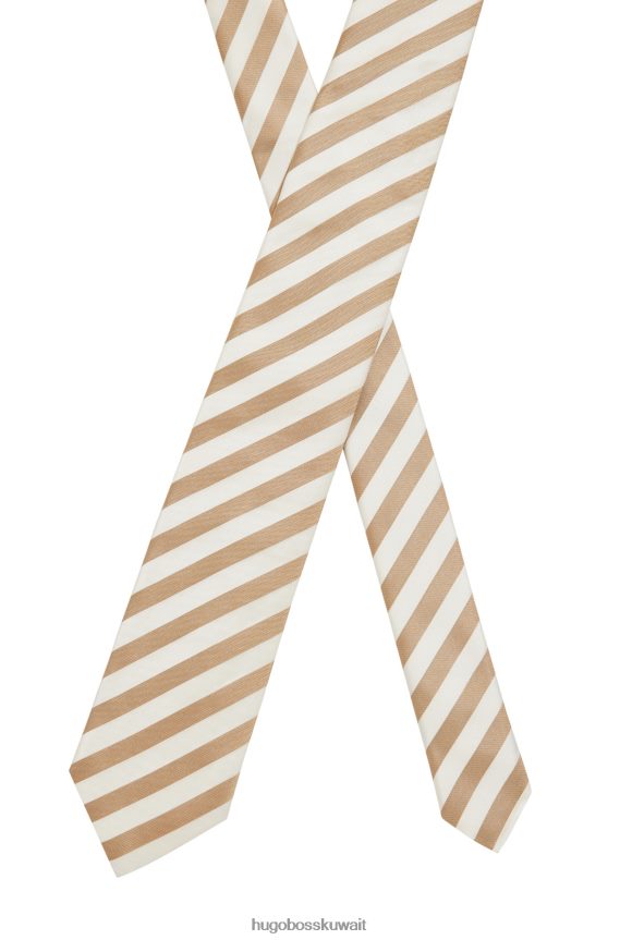 4TFNJN5406 البيج الفاتح Hugo Boss ربطة عنق من الحرير الخالص مع خطوط مائلة باللون البيج الفاتح