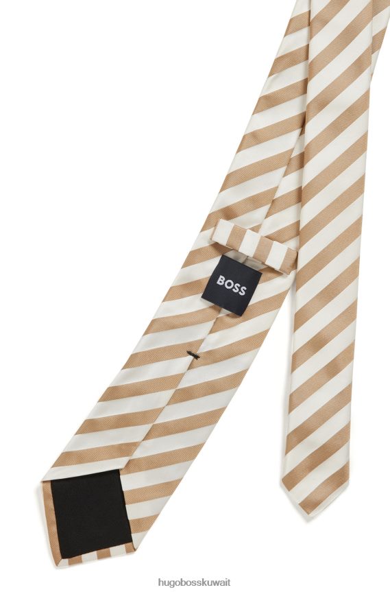 4TFNJN5406 البيج الفاتح Hugo Boss ربطة عنق من الحرير الخالص مع خطوط مائلة باللون البيج الفاتح