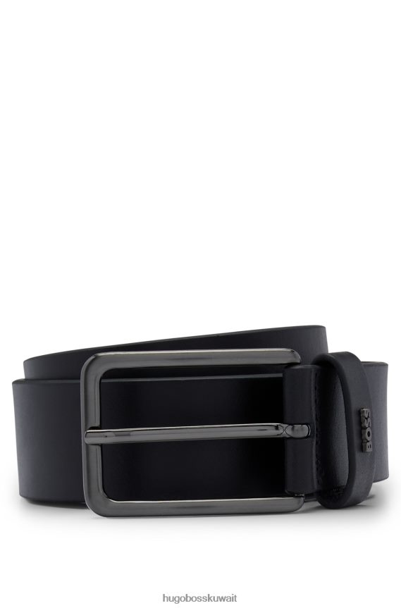 4TFNJN5407 أسود Hugo Boss حزام أسود من الجلد الناعم مع حروف الشعار Keeper Hugo
