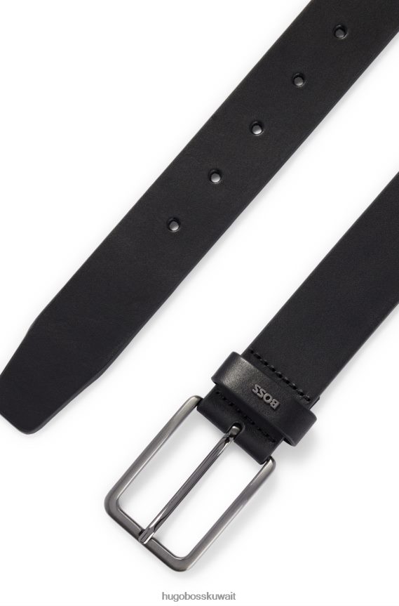 4TFNJN5407 أسود Hugo Boss حزام أسود من الجلد الناعم مع حروف الشعار Keeper Hugo