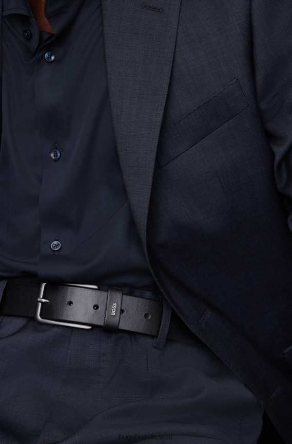 4TFNJN5407 أسود Hugo Boss حزام أسود من الجلد الناعم مع حروف الشعار Keeper Hugo