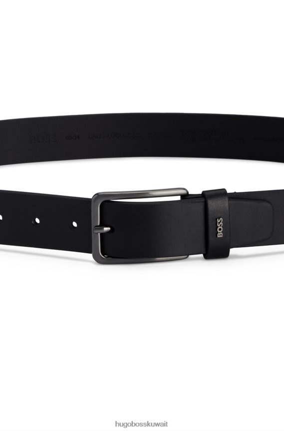 4TFNJN5407 أسود Hugo Boss حزام أسود من الجلد الناعم مع حروف الشعار Keeper Hugo