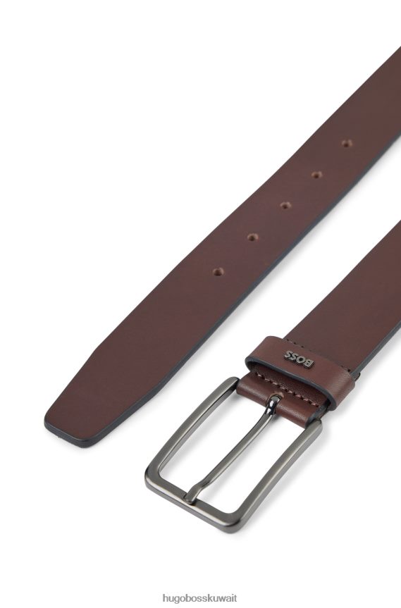 4TFNJN5408 بني غامق Hugo Boss حزام من الجلد الناعم مع حروف الشعار Keeper Hugo باللون البني الداكن