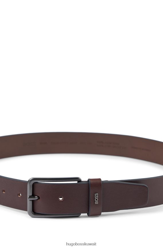 4TFNJN5408 بني غامق Hugo Boss حزام من الجلد الناعم مع حروف الشعار Keeper Hugo باللون البني الداكن