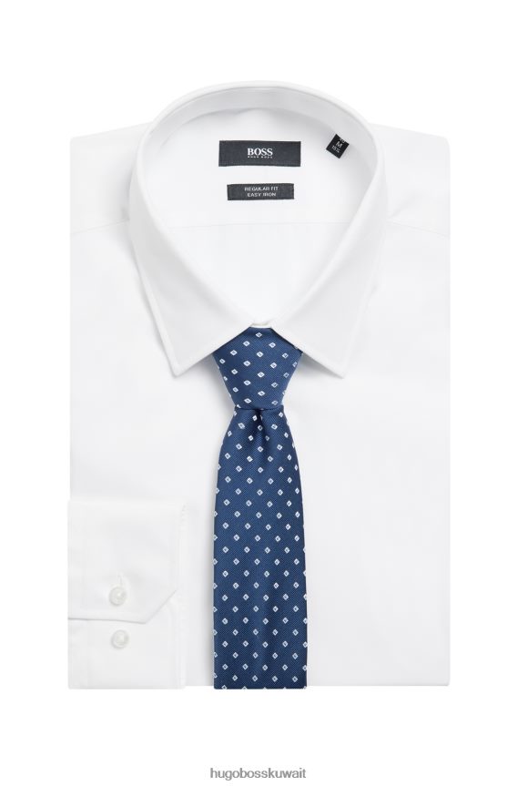 4TFNJN5409 أزرق غامق Hugo Boss ربطة عنق بنقش هوغو باللون الأزرق الداكن مصنوعة من مزيج من الألياف المعاد تدويرها