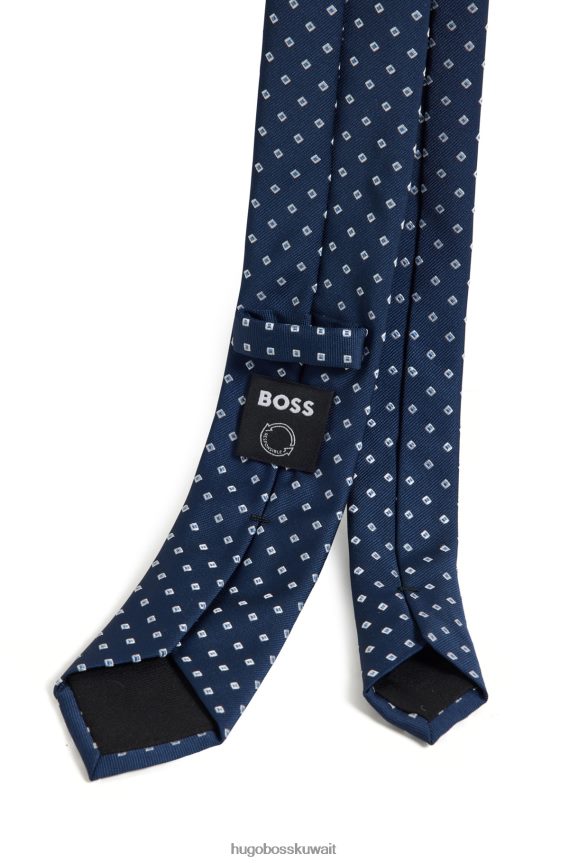 4TFNJN5409 أزرق غامق Hugo Boss ربطة عنق بنقش هوغو باللون الأزرق الداكن مصنوعة من مزيج من الألياف المعاد تدويرها
