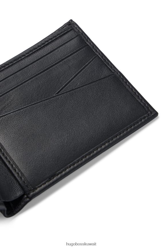 4TFNJN5412 أسود Hugo Boss محفظة هوغو من الجلد باللون الأسود مع شعار في إطار ذهبي اللون