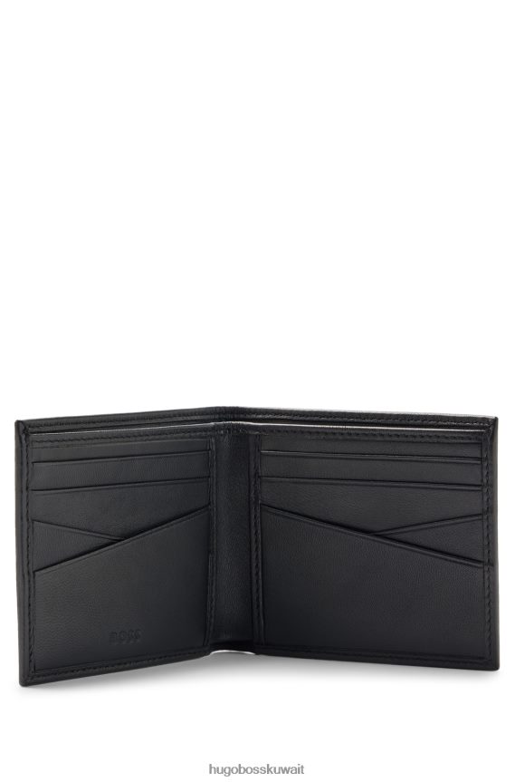 4TFNJN5412 أسود Hugo Boss محفظة هوغو من الجلد باللون الأسود مع شعار في إطار ذهبي اللون