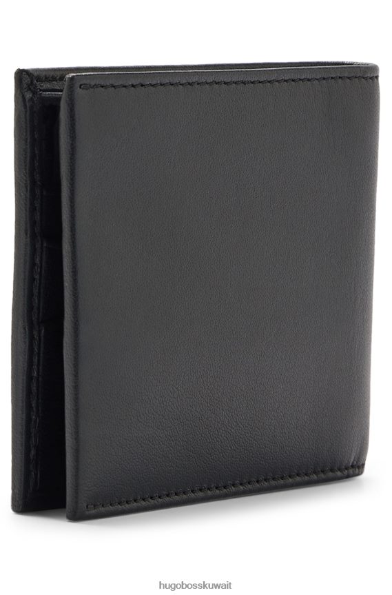 4TFNJN5412 أسود Hugo Boss محفظة هوغو من الجلد باللون الأسود مع شعار في إطار ذهبي اللون