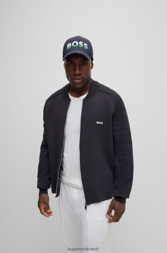 4TFNJN5414 أزرق غامق Hugo Boss قبعة من نسيج قطني طويل مع طباعة شعار ملون باللون الأزرق الداكن