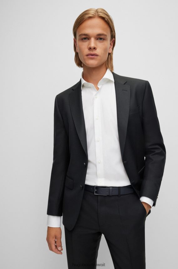 4TFNJN5417 أسود Hugo Boss حزام جلدي مطبوع من هوغو باللون الأسود مع إبزيم معدني