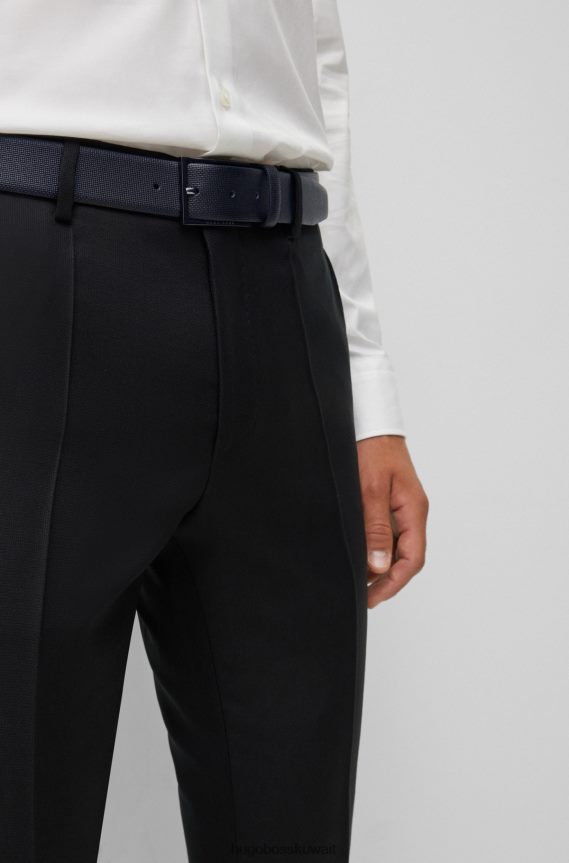 4TFNJN5417 أسود Hugo Boss حزام جلدي مطبوع من هوغو باللون الأسود مع إبزيم معدني