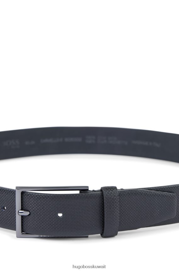 4TFNJN5417 أسود Hugo Boss حزام جلدي مطبوع من هوغو باللون الأسود مع إبزيم معدني
