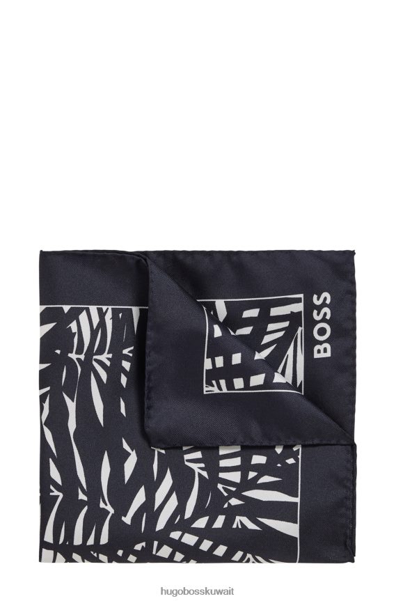 4TFNJN5418 أزرق غامق Hugo Boss منديل جيب هوغو أزرق داكن مطبوع رقميًا من الحرير الخالص