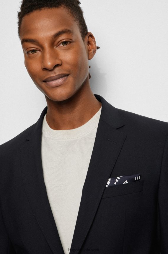 4TFNJN5418 أزرق غامق Hugo Boss منديل جيب هوغو أزرق داكن مطبوع رقميًا من الحرير الخالص