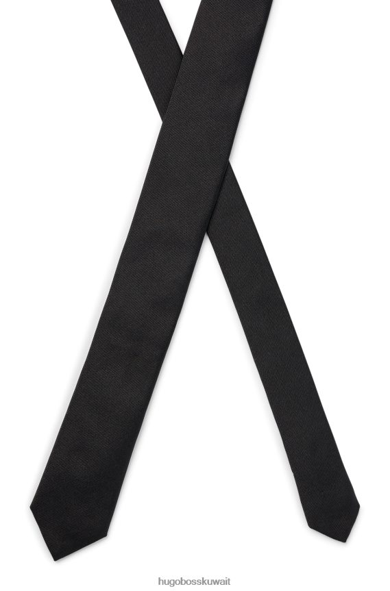 4TFNJN5421 أسود Hugo Boss ربطة عنق إيطالية الصنع من قماش الجاكار الأسود الحريري الخالص