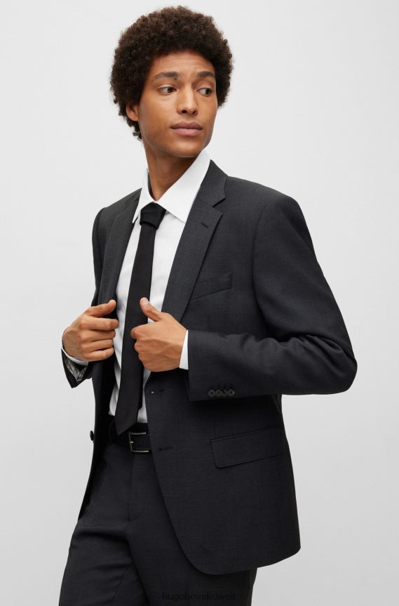 4TFNJN5421 أسود Hugo Boss ربطة عنق إيطالية الصنع من قماش الجاكار الأسود الحريري الخالص